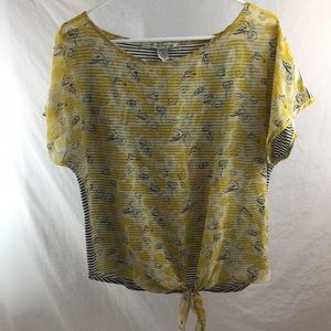 Yellow floral with grey stripe back t shirt
